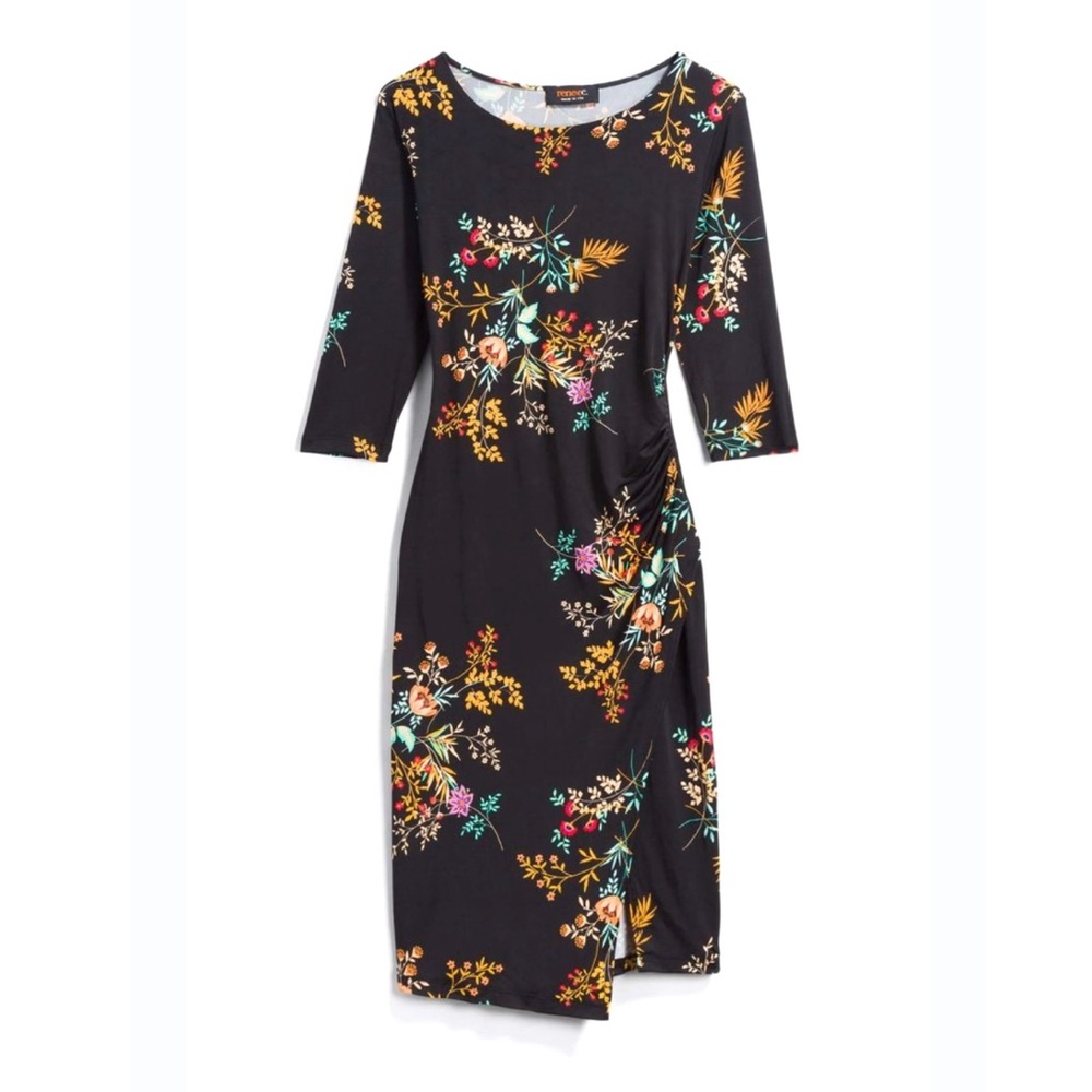 Verse black floral stretchy dress